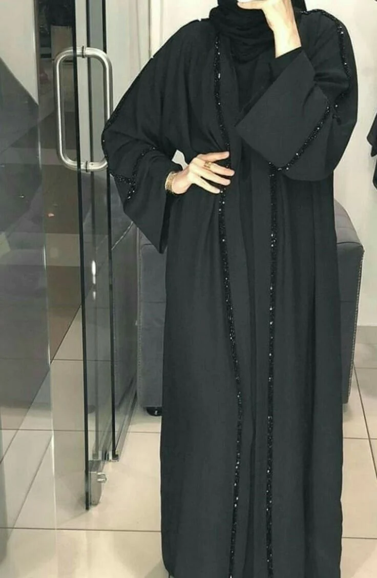 Black Embellished Strip Abaya by Shaista Collection