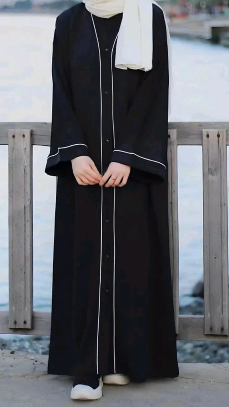 Black Solid Piping Abaya by Shaista Collection