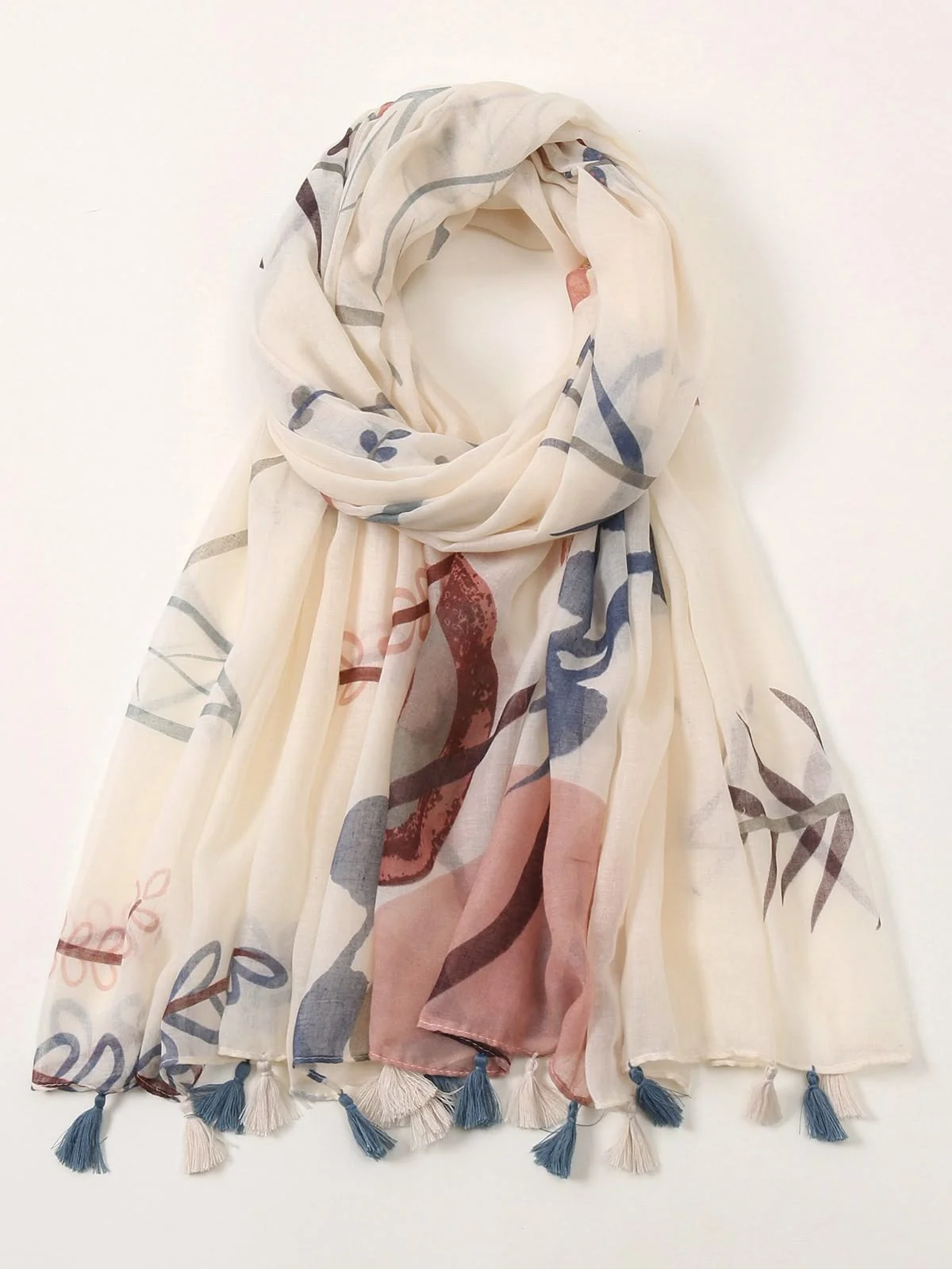 Leaf Print Tassel Scarf by Shaista Collection