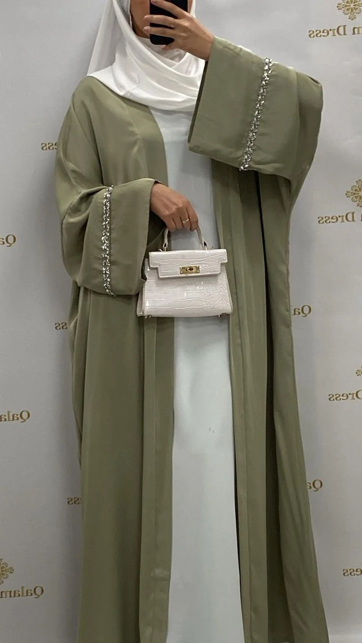 Sage Green Open Abaya by Shaista Collection